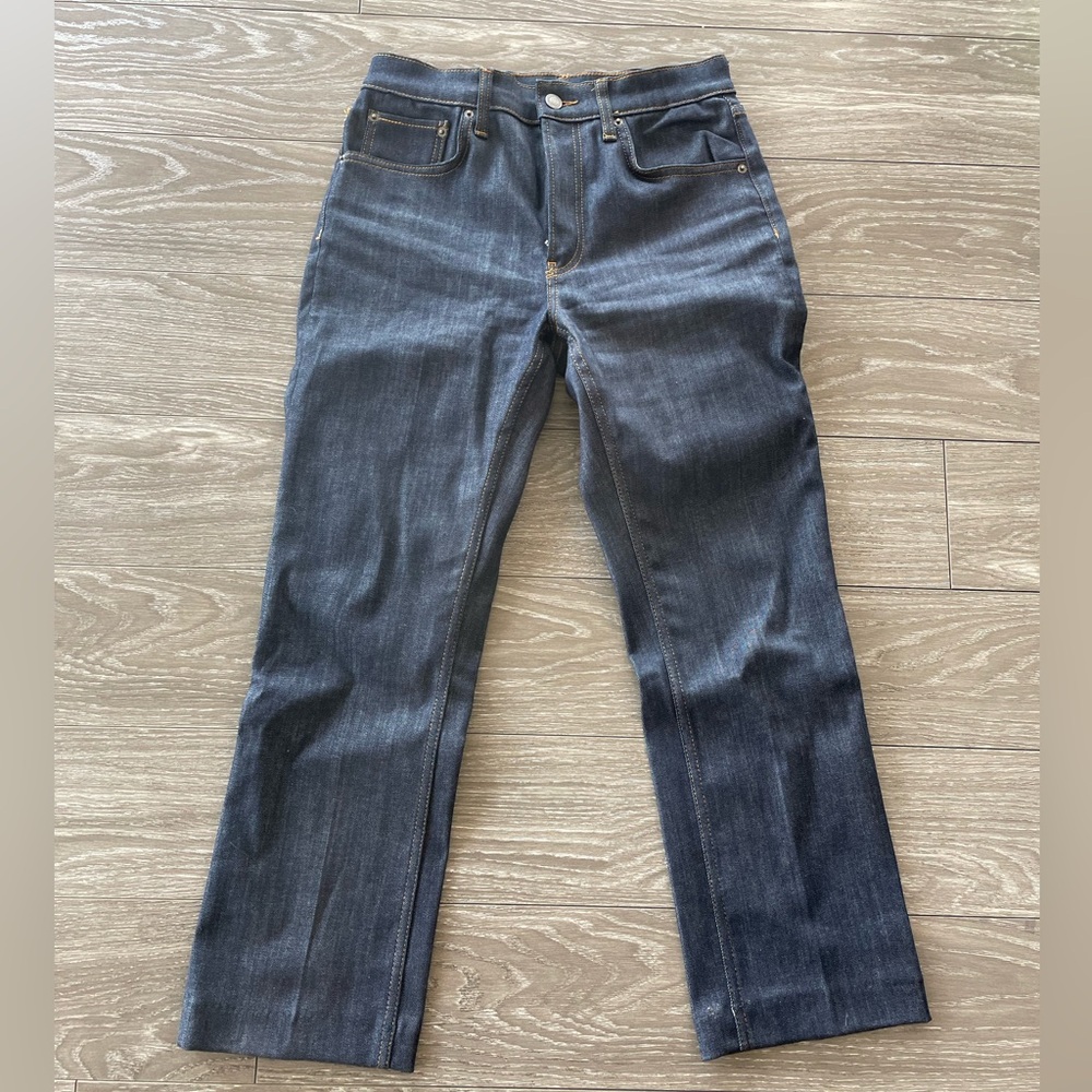 Zara Dark Blue Denim Straight Leg Mid Rise Ankle Jeans